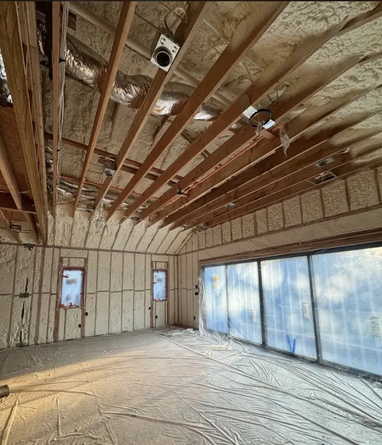 Interior walls and ceiling insulated with spray foam during new construction in Yreka